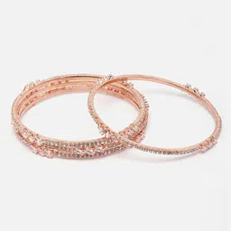 Aazeen Set Of 4 Rose Gold-Plated American Diamond Studded Bangles-image-13
