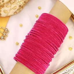 I Jewels Women Set Of 48 Pink Solid Metal velvet Bangles-image-74