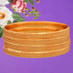 ZENEME Set Of 4 Gold-Plated Textured Bangles-image-93