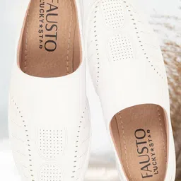 FAUSTO Men White Textured PU Mules image 1