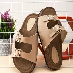 pelle albero Faux Leather Slip on Comfortable Flat Sandals For Women with Buckles image 1