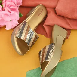 pelle albero Women Gold-Toned & Bronze-Toned Embellished Wedge Heels-picture-40