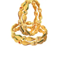Jewar Mandi Set Of 4 Gold-Plated & Stone-Studded Bangles image 3