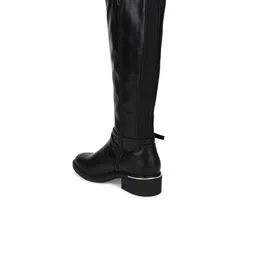 Truffle Collection Black Solid Block Heeled Boots with Buckles image 2