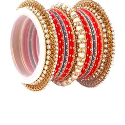 leshya Set Of 50 Brass-Plated Stone Studded & Beaded Bangles image 4