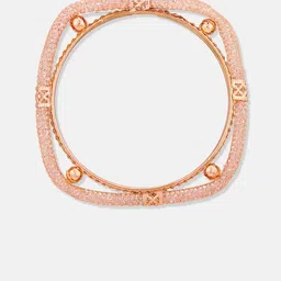 ATIBELLE Set Of 4 Rose Gold-Plated Stones-Studded Round-Square Shaped Bangles image 4
