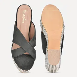 VALIOSAA Olive Green Suede Platform Mules with Buckles image 5