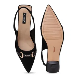 Sherrif Shoes Pointed Toe Slim Heeled Mules with Buckles image 4