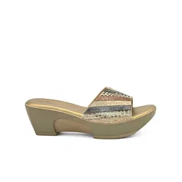 pelle albero Women Gold-Toned & Bronze-Toned Embellished Wedge Heels image 4