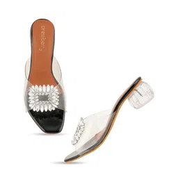 DressBerry Black Embellished Open Toe Block Heels image 4