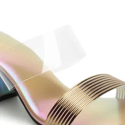 DressBerry Gold-Toned Textured Open Toe Block Heels image 5