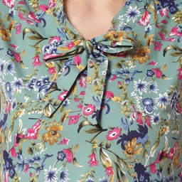 Oomph! Floral Printed Tie Up Neck Sleeveless Regular Top image 2