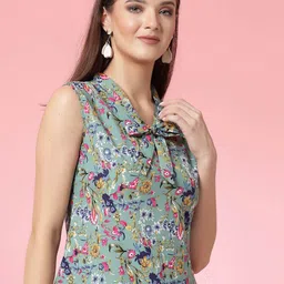 Oomph! Floral Printed Tie Up Neck Sleeveless Regular Top image 3
