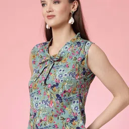 Oomph! Floral Printed Tie Up Neck Sleeveless Regular Top image 4
