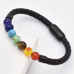 MEENAZ Unisex 7 Chakra Beads Leather Kada Bracelet-picture-52