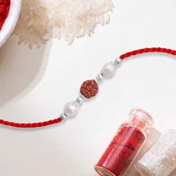 Zavya 92.5 Sterling Silver Thread Rakhi With Roli & Rice image 1