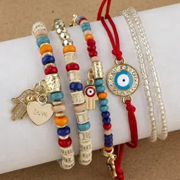 YouBella Unisex Set of 6 Gold Plated Evil Eye Beaded Elasticated Bracelets-picture-24