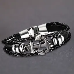 MEENAZ Leather Silver-Plated Kada Bracelet-picture-10