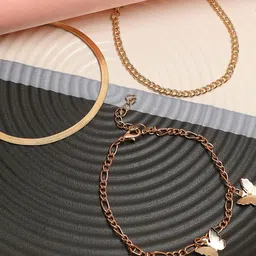 SOHI Set of 3 Gold-Plated & Toned Anklets Cum Bracelet image 1