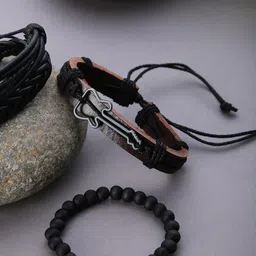 SOHI Men 4 Black & Brown Leather Charm Bracelet image 1