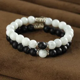 Priyaasi Men Black & White Silver-Plated Link Bracelet-picture-19