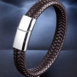MEENAZ Men Leather Silver-Plated Kada Bracelet-image-91