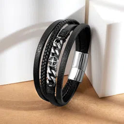Peora Men Leather Silver-Plated Multistrand Bracelet-picture-47