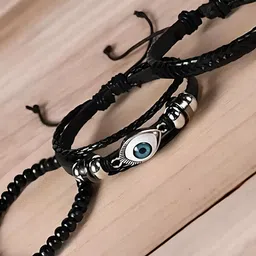 KARISHMA KREATIONS Unisex Pack Of 2 Evil Eye Leather Multistrand Bracelet-picture-21