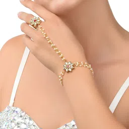 Zaveri Pearls Women Gold-Toned Alloy Gold-Plated Ring Bracelet-image-10