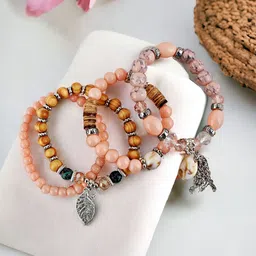 LUCKY JEWELLERY Set Of 4 Silver-Plated Elasticated Bracelet-image-22