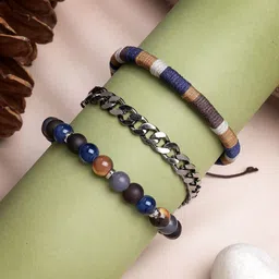 AQUATAN Men Set of 3 Beaded Wrapping Elasticated Bracelets-picture-31