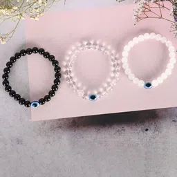 NVR Unisex Set Of 3 Evil Eye Marble Crystal Beaded Elasticated Bracelet-picture-33