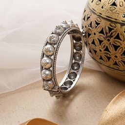 TEEJH Women Silver-Toned Brass Oxidised Kada Bracelet-picture-28