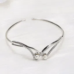 Voylla Women Silver Rhodium-Plated American Diamond CZ Pearl Bracelet-picture-10