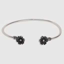 SOHI Women Black Silver-Plated Cuff Bracelet image 2