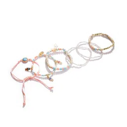 SOHI Women Set Of 6 Pink & Gold-Plated Wraparound Bracelet image 3