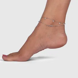 GIVA 925 Sterling Silver Rhodium-Plated Beaded Anklet image 4