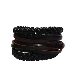 RICH AND FAMOUS Men Set of 4 Black & Brown Leather Wraparound Bracelet image 3