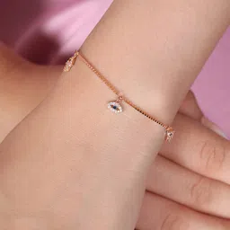 Zavya 925 Pure Silver Cubic Zirconia Studded Rose Gold Plated Link Bracelet image 2