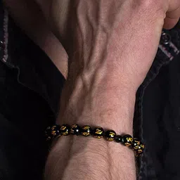 Young & Forever Unisex Black & Yellow Brass Om Mani Bracelet image 2