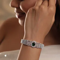 Rubans Rhodium Plated Cubic Zirconia and Emerald Studded Premium Bracelet image 3