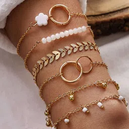 Jewels Galaxy Women 6 Gold-Toned & White Gold-Plated Link Bracelet-picture-41
