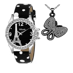 Mikado Women Black Brass Embellished Bracelet Style Straps Analogue Watch & Pendant-picture-32
