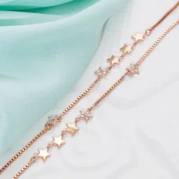 Zavya Women Rose Gold Set Of 2 Sterling Silver 925 Anklets image 3