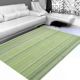saral home Green Striped Microfibre 4 ft x 6 ft Machine Made Carpet image 1