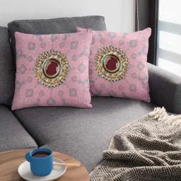 ambbi collections Pink Satin Abstract 16x16 inches Cushion Covers (Pack of 2) image 1