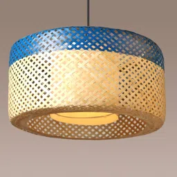 habereindia Drum Handmade Bamboo Pendant Hanging Light (Beige) image 1