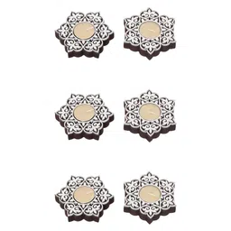 ecraftindia Multicolour Wood Wooden Floral Printing Block Decorative Tea Light Candle Holders (Set of 6) image 2