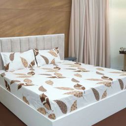 bella true White and Brown Floral 240 TC Microfiber Double Queen Bedsheet With 2 Pillow Covers-picture-34