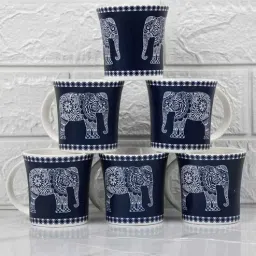 Majestic Elephant Blue 160 ml Ceramic (Set of 4) Tea Cup Set-image-0